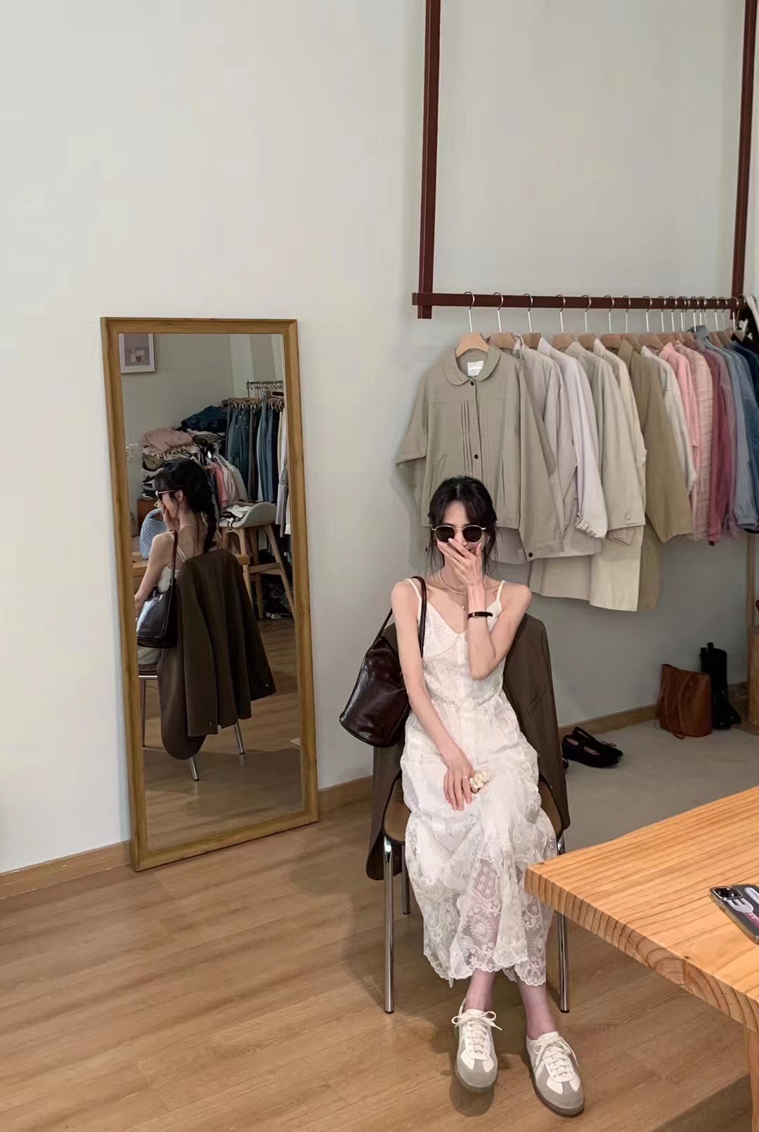 White Lace Spaghetti Strap Long Dress - Image 2