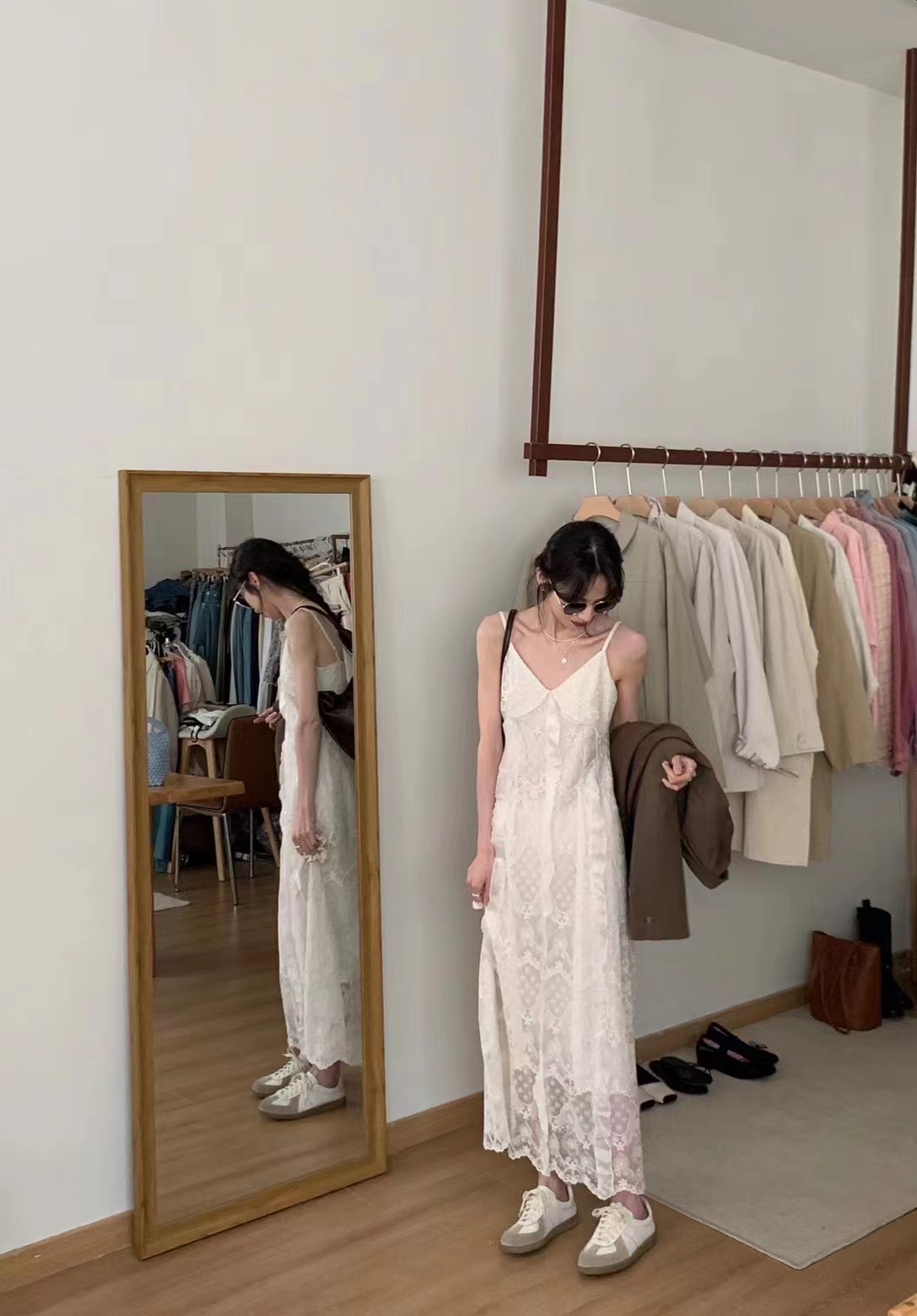 White Lace Spaghetti Strap Long Dress - Image 3