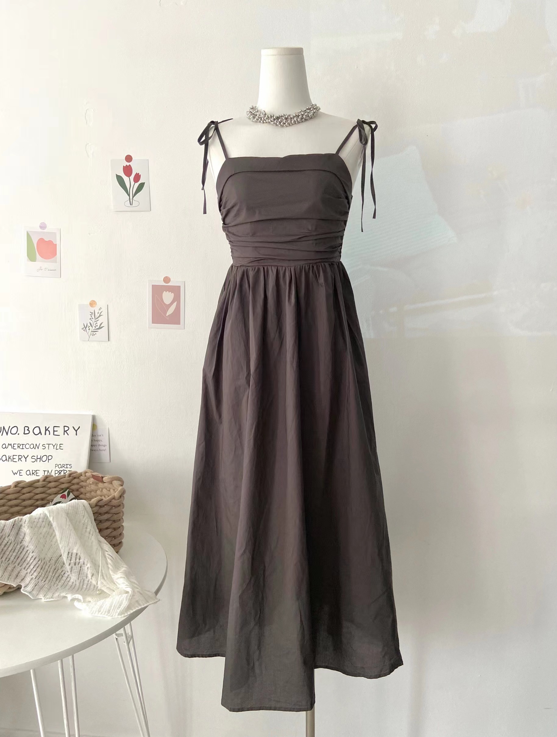 French Spaghetti Strap Dress Women Summer Pleated Elegant Long Dress - Image 4