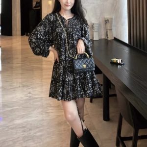 Korean Dongdaemun Vintage French Slimming Floral A-Line Dress