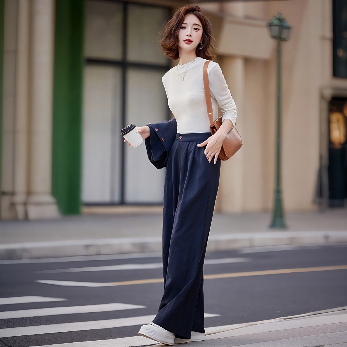 Women's Casual Fashion Denim Three-Piece Set 2025 Autumn Long Sleeve Slimming Wide-Leg Pants - Image 2