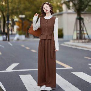 Women's Casual Fashion Denim Three-Piece Set 2025 Autumn Long Sleeve Slimming Wide-Leg Pants