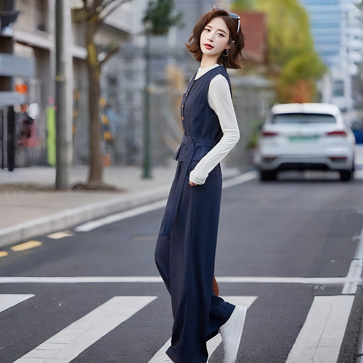 Women's Casual Fashion Denim Three-Piece Set 2025 Autumn Long Sleeve Slimming Wide-Leg Pants - Image 4