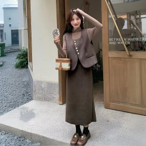 Women's 3-Piece Retro Wool-Like Set 2025 Autumn Sleeveless Vest Long Pants