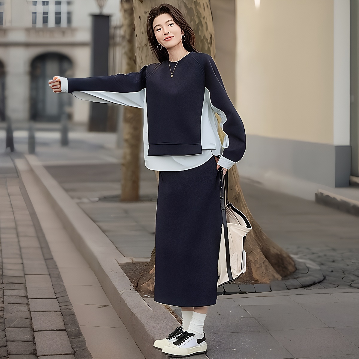 2026 Spring Korean Style Split Hoodie and Skirt Two-Piece Set for Women - Image 3