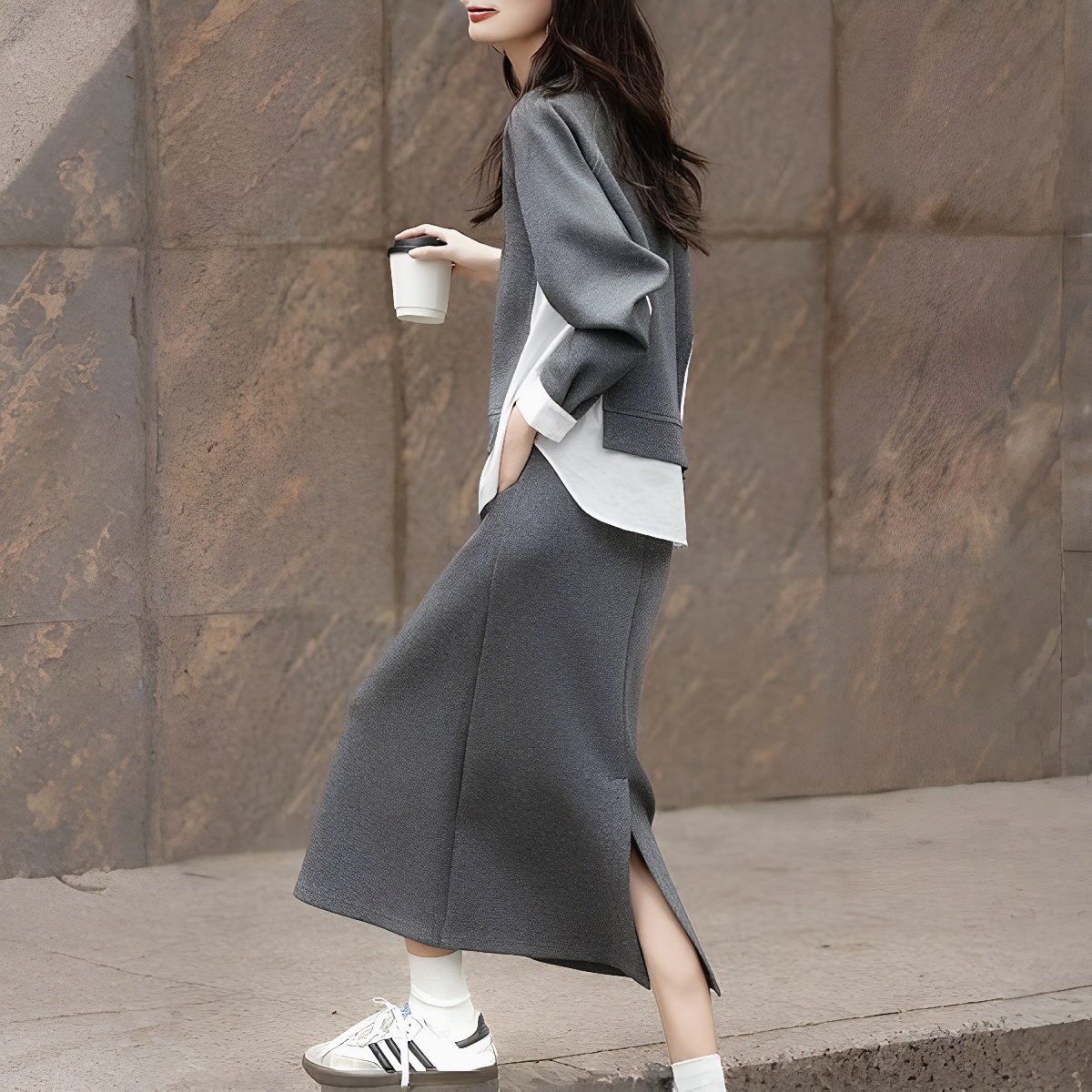 2026 Spring Korean Style Split Hoodie and Skirt Two-Piece Set for Women - Image 2