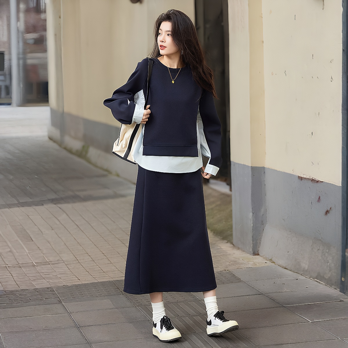 2026 Spring Korean Style Split Hoodie and Skirt Two-Piece Set for Women - Image 4