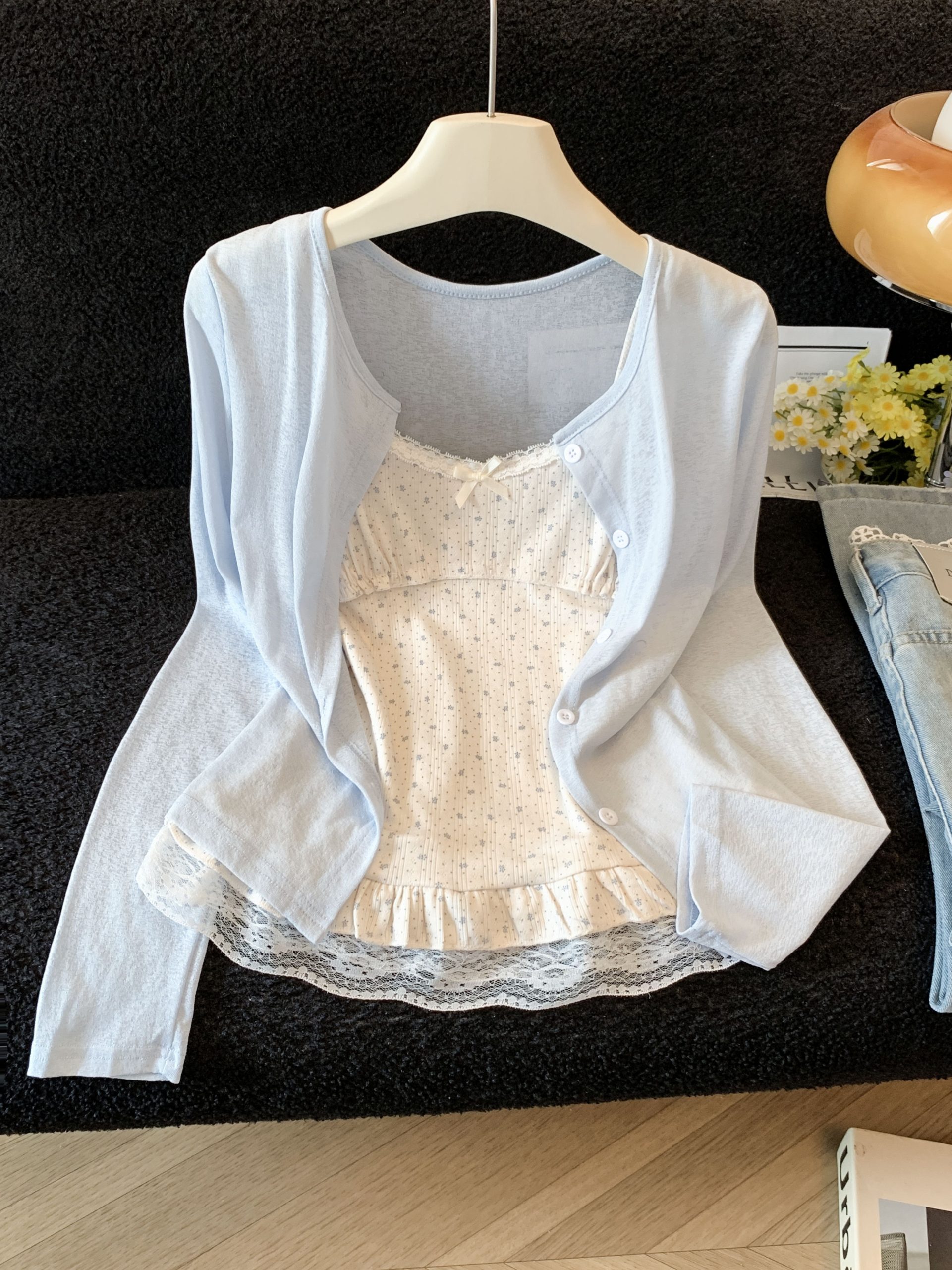 Soft Knit Sun Protection Cardigan Set with Camisole Women Summer Korean Style Short Top - Image 2
