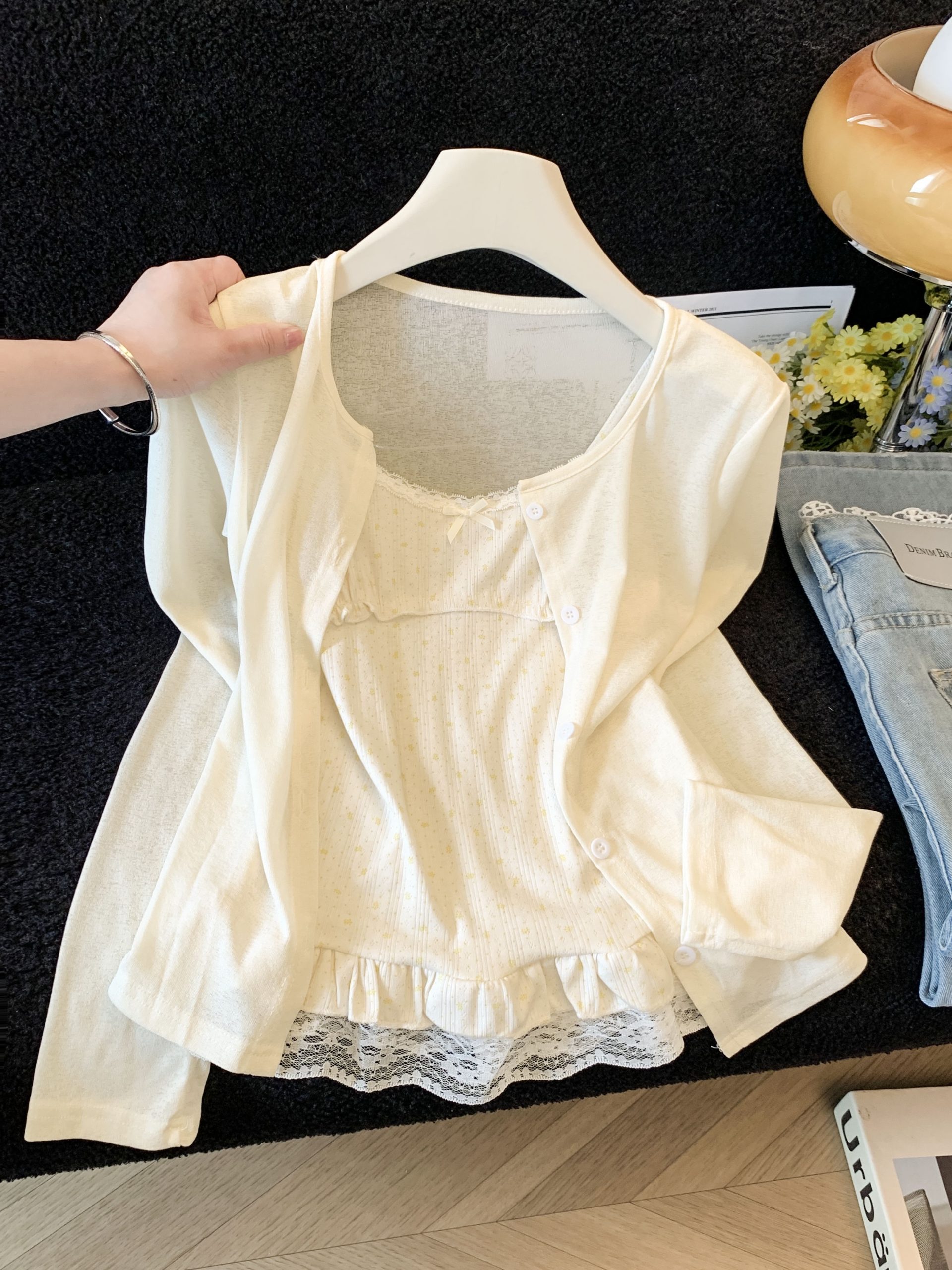 Soft Knit Sun Protection Cardigan Set with Camisole Women Summer Korean Style Short Top - Image 3