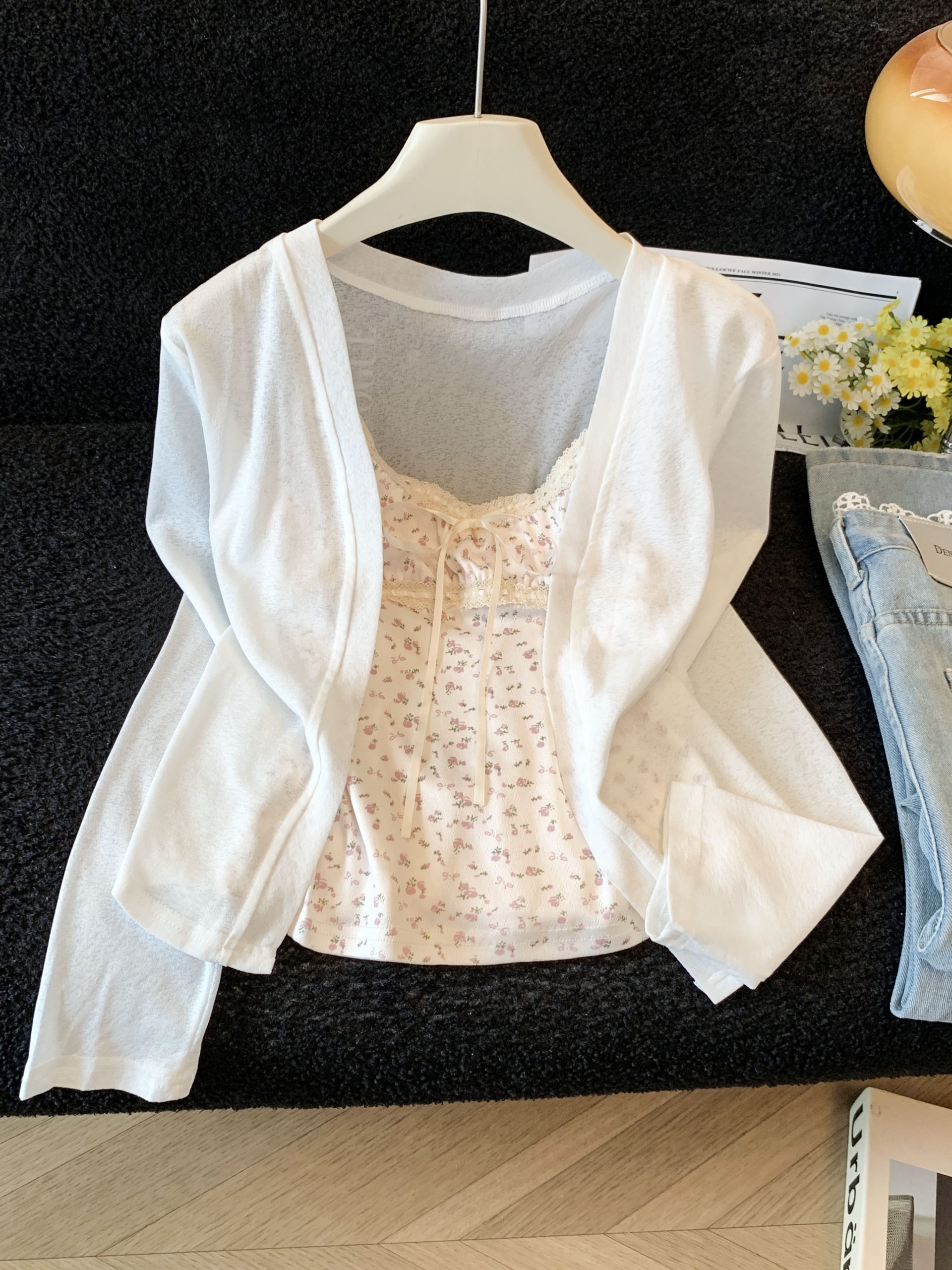 Women's Sheer Sun Protection Cardigan Set with Camisole - Korean Style Short Knit Cover-Up - Image 2