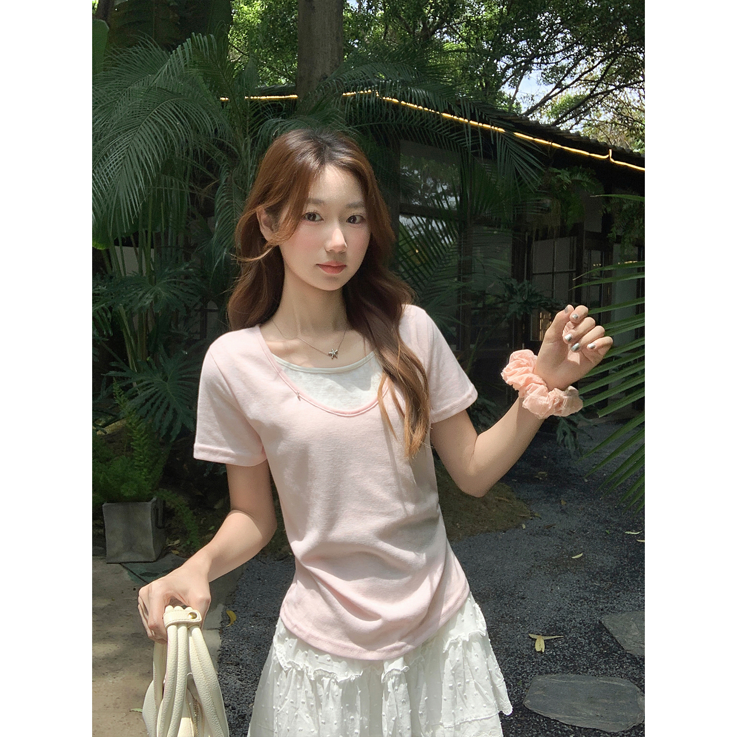 Women's Slim Fit Short Sleeve T-Shirt with Faux Two-Piece Design - Image 2