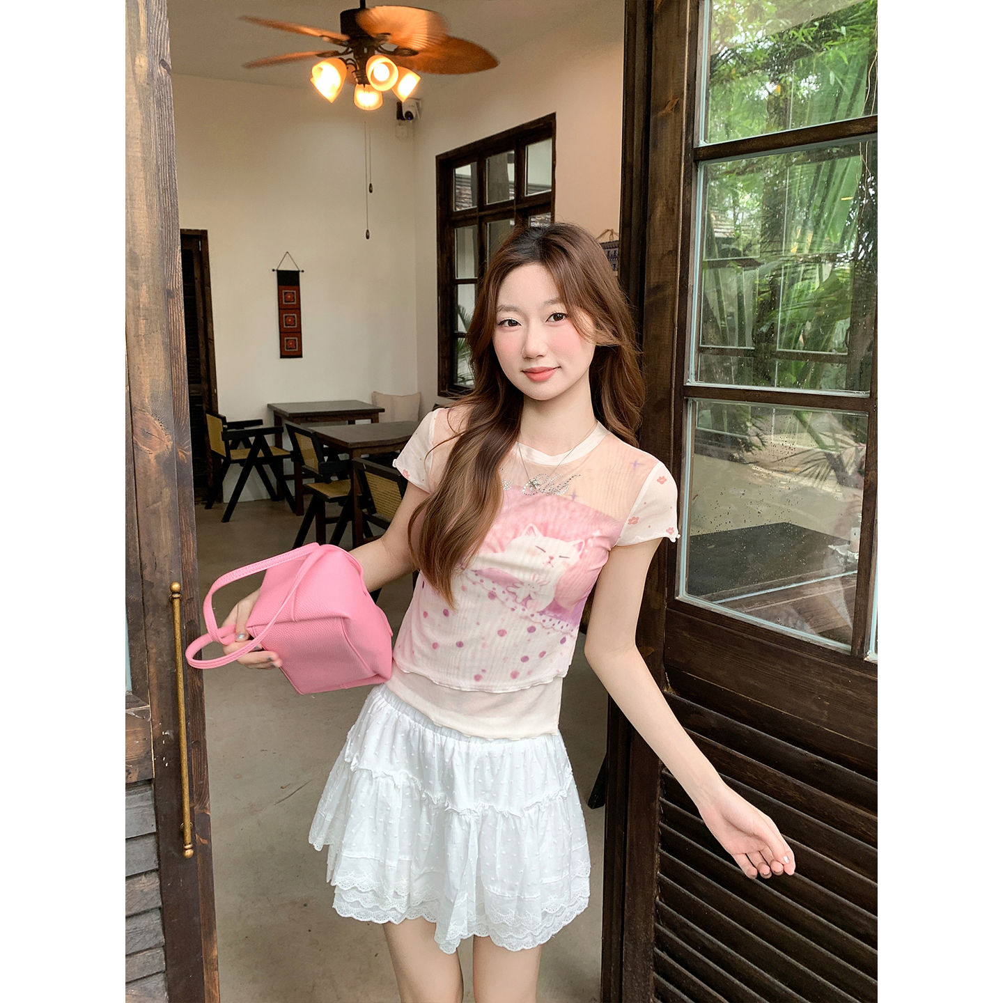 Women's Slim Fit Short Sleeve T-Shirt with Letter Rhinestone Print Summer Korean Style Mesh Top