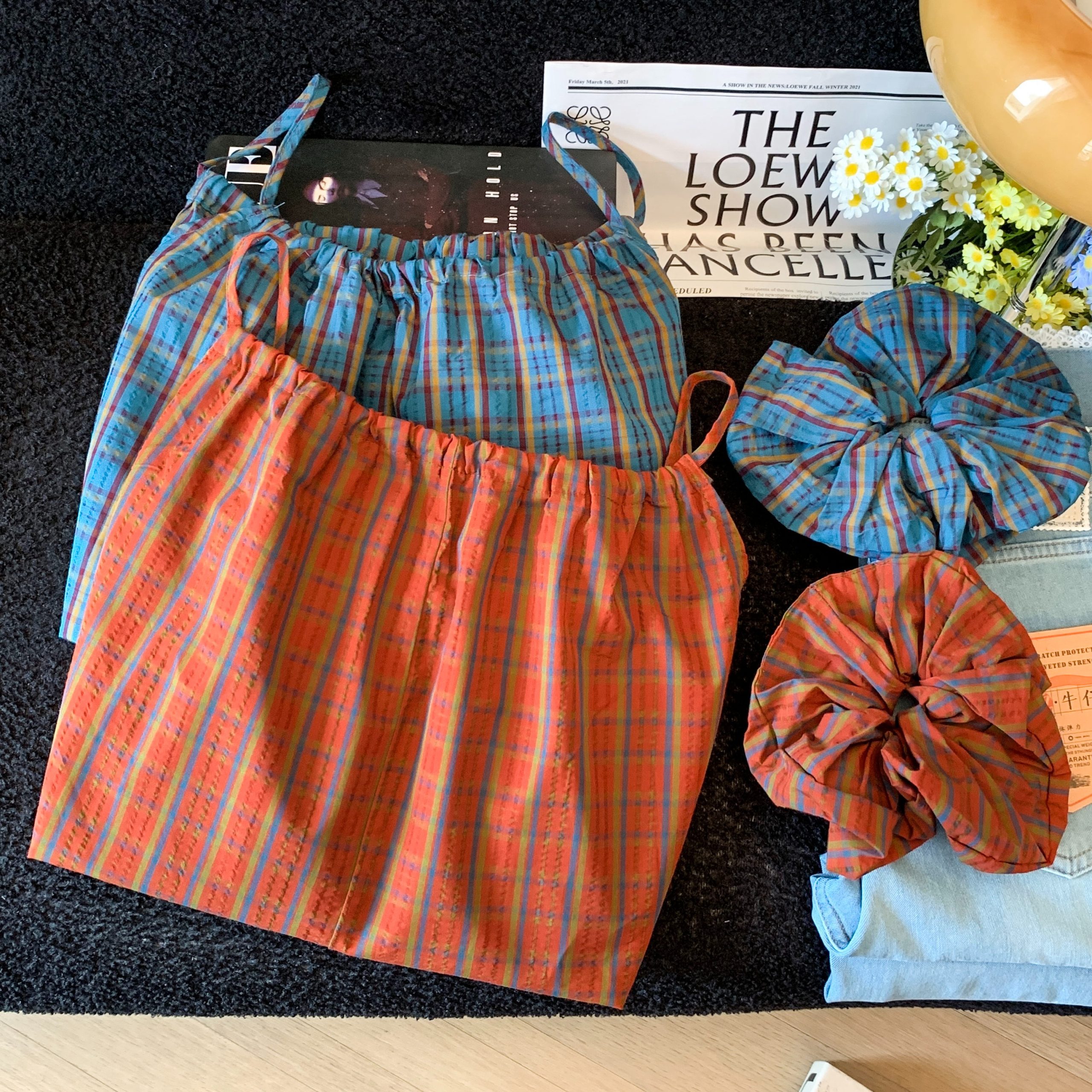 Korean Retro Color Block Plaid Camisole Tank Top Women Summer Loose Fit - Image 5