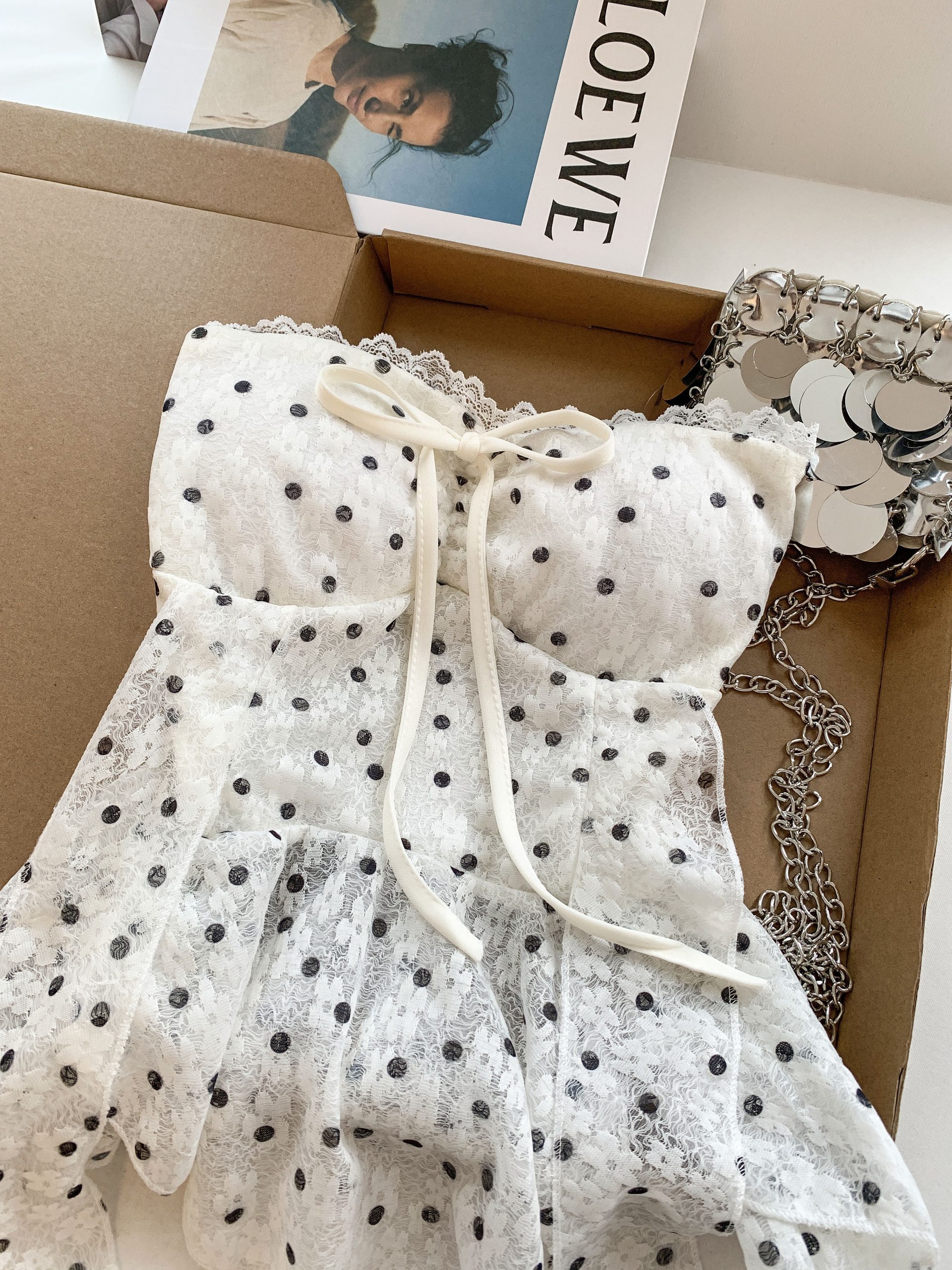 Sweet Polka Dot Strapless Lace Ruffle Asymmetric Cami Top for Women Summer - Image 4