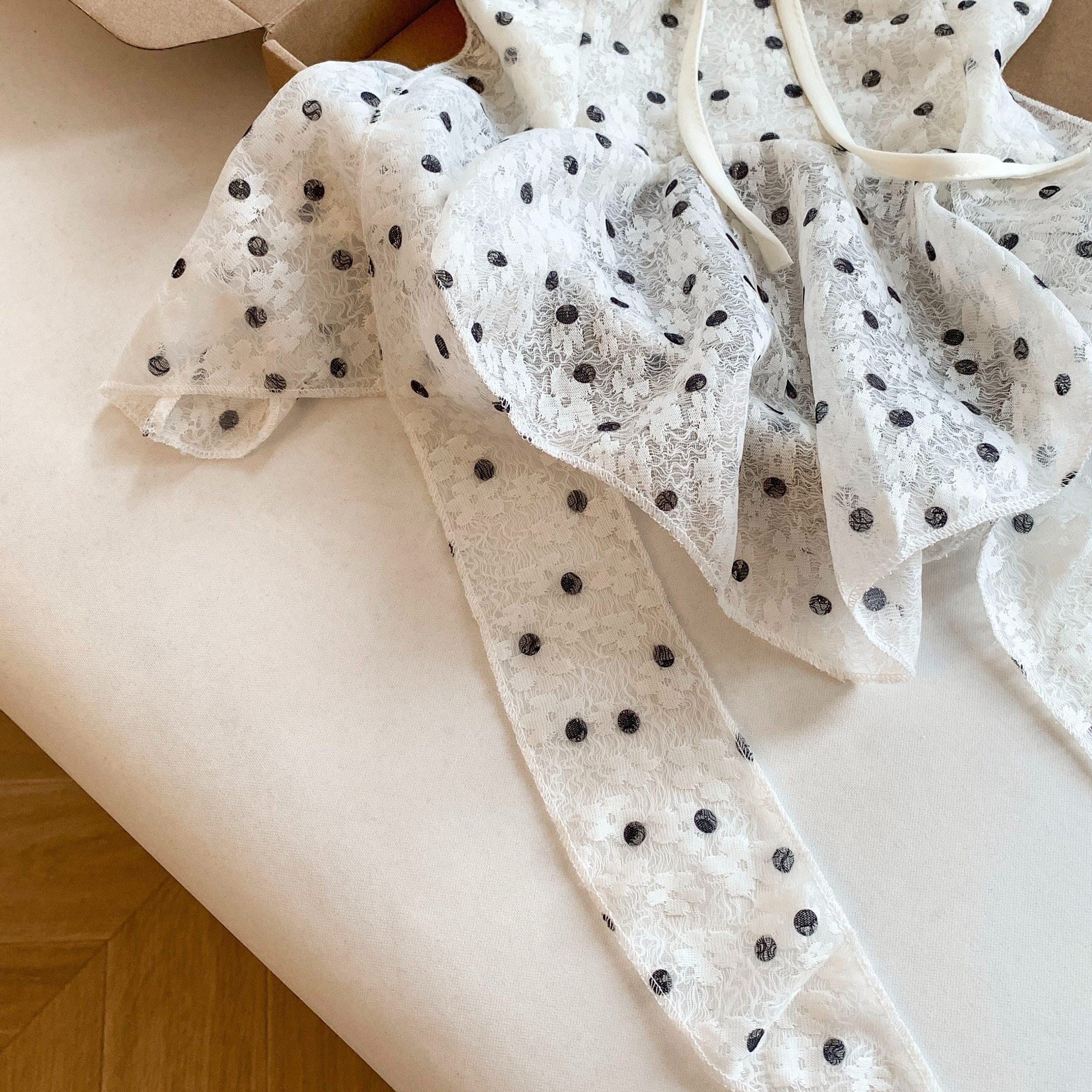 Sweet Polka Dot Strapless Lace Ruffle Asymmetric Cami Top for Women Summer - Image 5