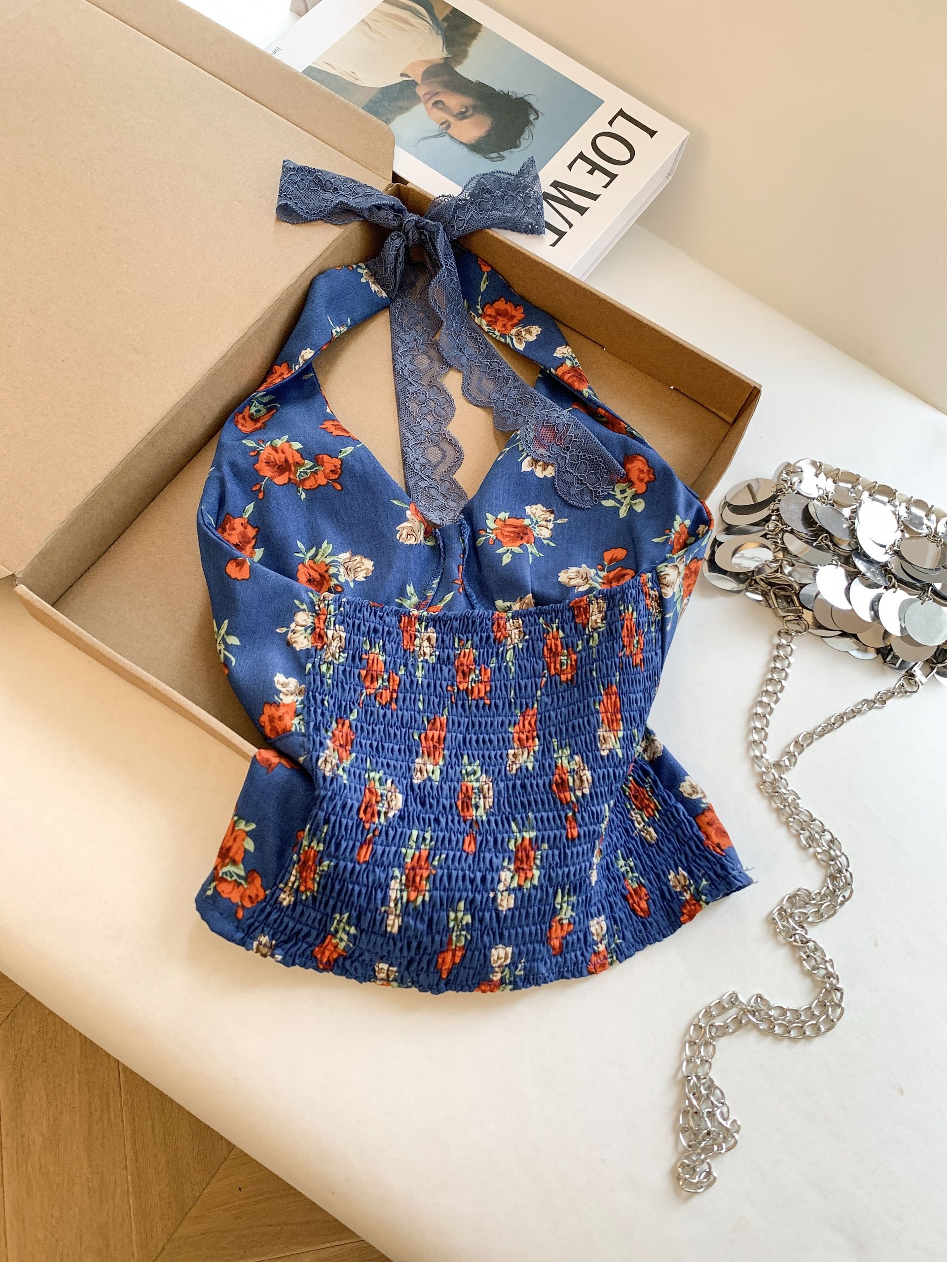 Women's Floral Halter Cami Top with Pads Backless Sleeveless Sexy Summer 2026 - Image 2