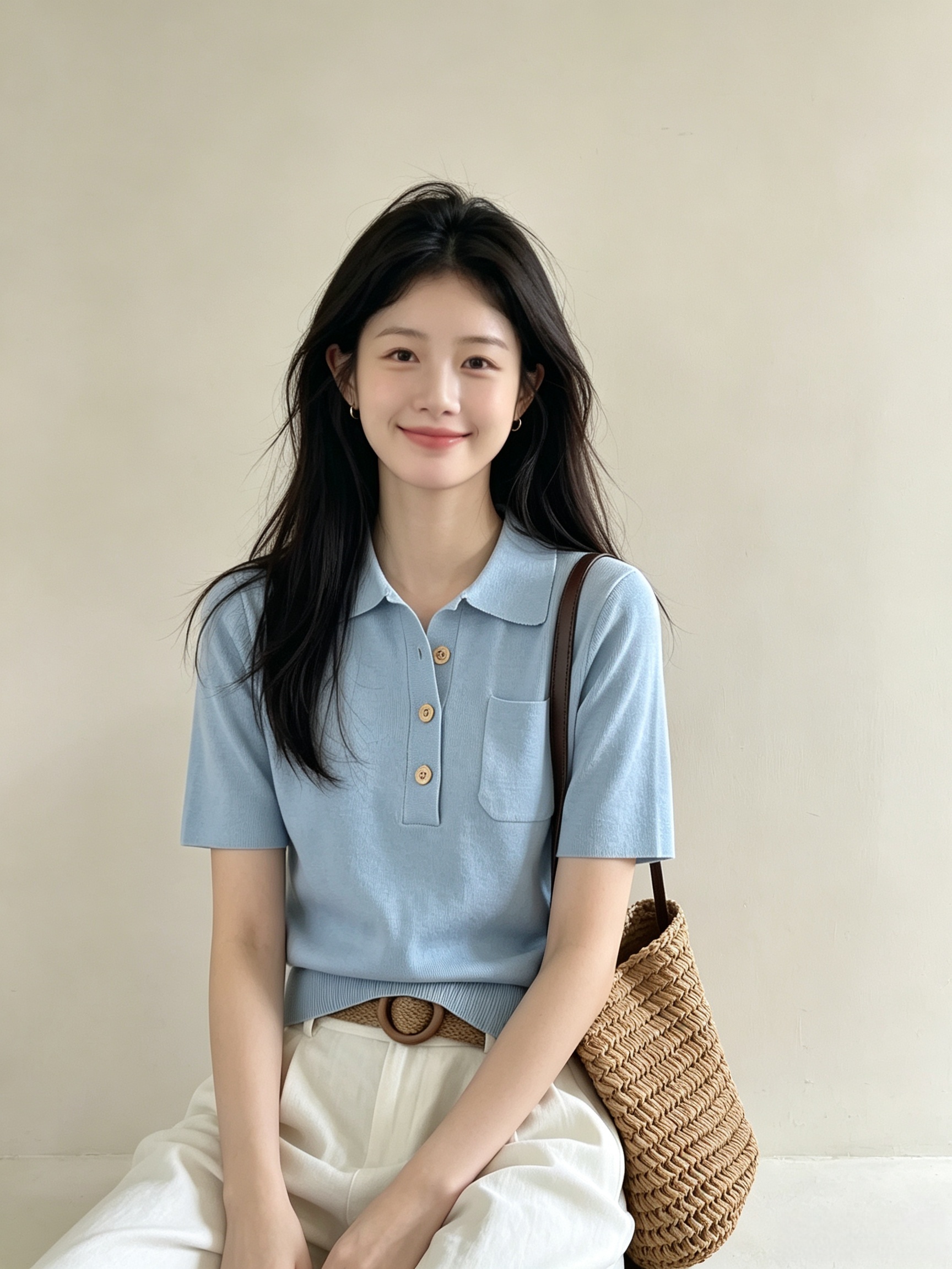 Women's Summer Polo Neck Short Sleeve Knit Top French Retro Slim Fit - Image 2