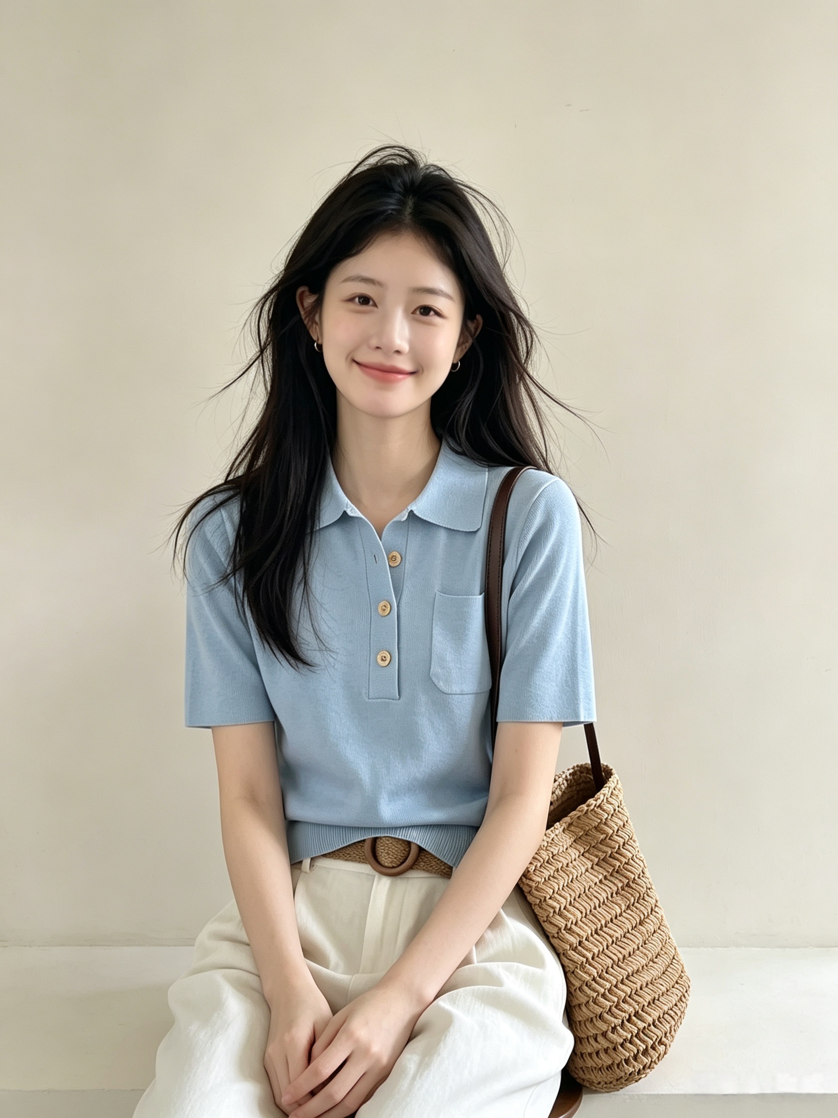 Women's Summer Polo Neck Short Sleeve Knit Top French Retro Slim Fit - Image 3