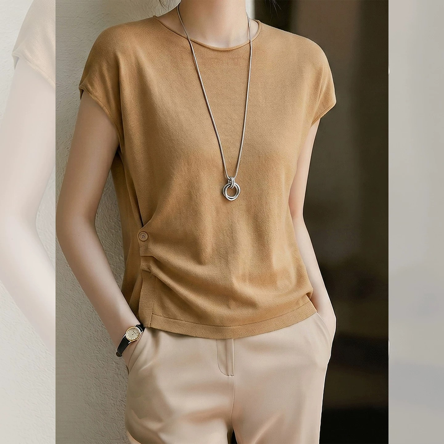 Korean Style Chic Slimming Pleated Short Sleeve T-Shirt for Women Summer 2026 New Commuter Top - Image 2