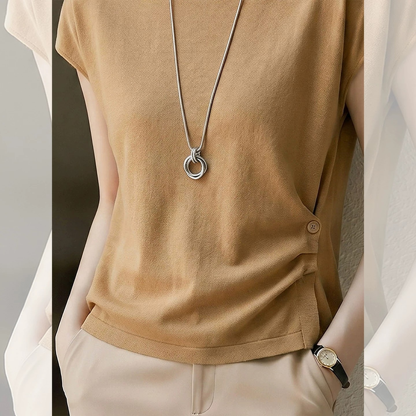 Korean Style Chic Slimming Pleated Short Sleeve T-Shirt for Women Summer 2026 New Commuter Top - Image 3