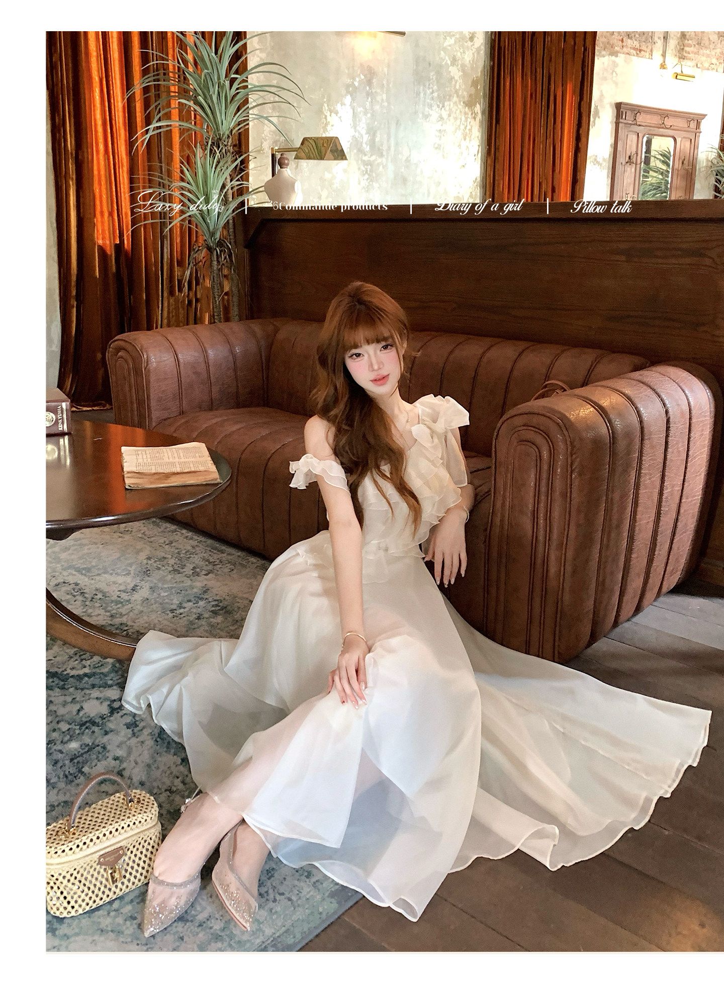 Prague Love Japanese Style 3D Dynamic Dress with Bow One-Shoulder Asymmetric Ruffle Apricot Dress - Image 3