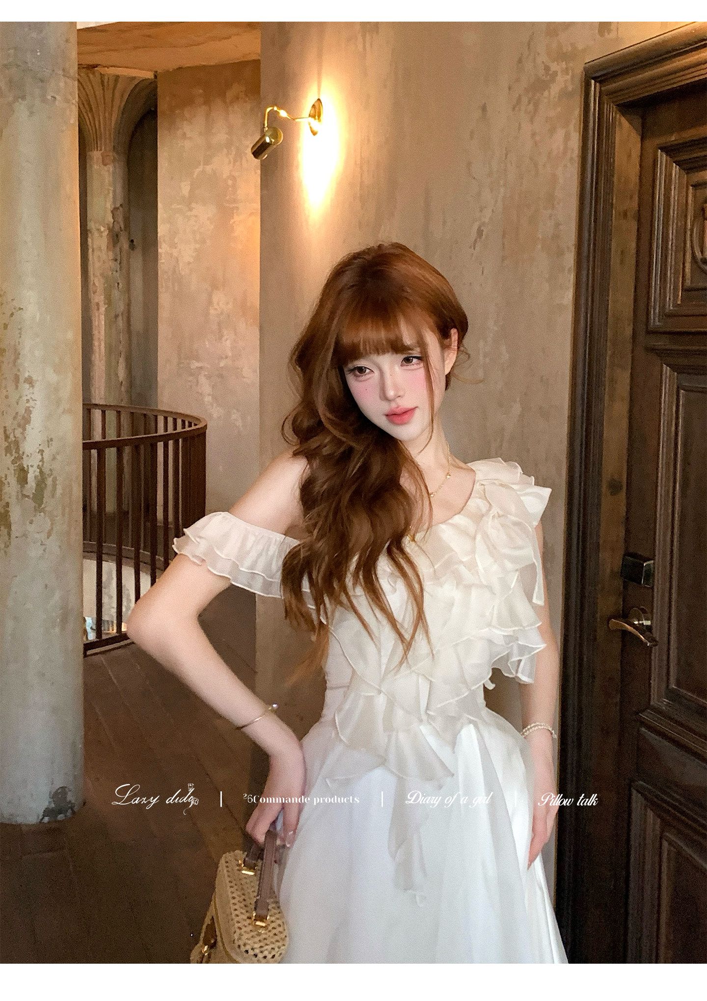 Prague Love Japanese Style 3D Dynamic Dress with Bow One-Shoulder Asymmetric Ruffle Apricot Dress - Image 4